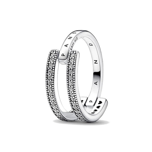 PANDORA JEWELS Mod. SIGNATURE LOGO & PAVE DOUBLE BAND - RING - Size 54 ***SPECIAL PRICE***-0